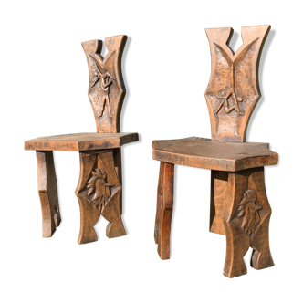 2 solid wood Johnny Ludecher folk art chairs