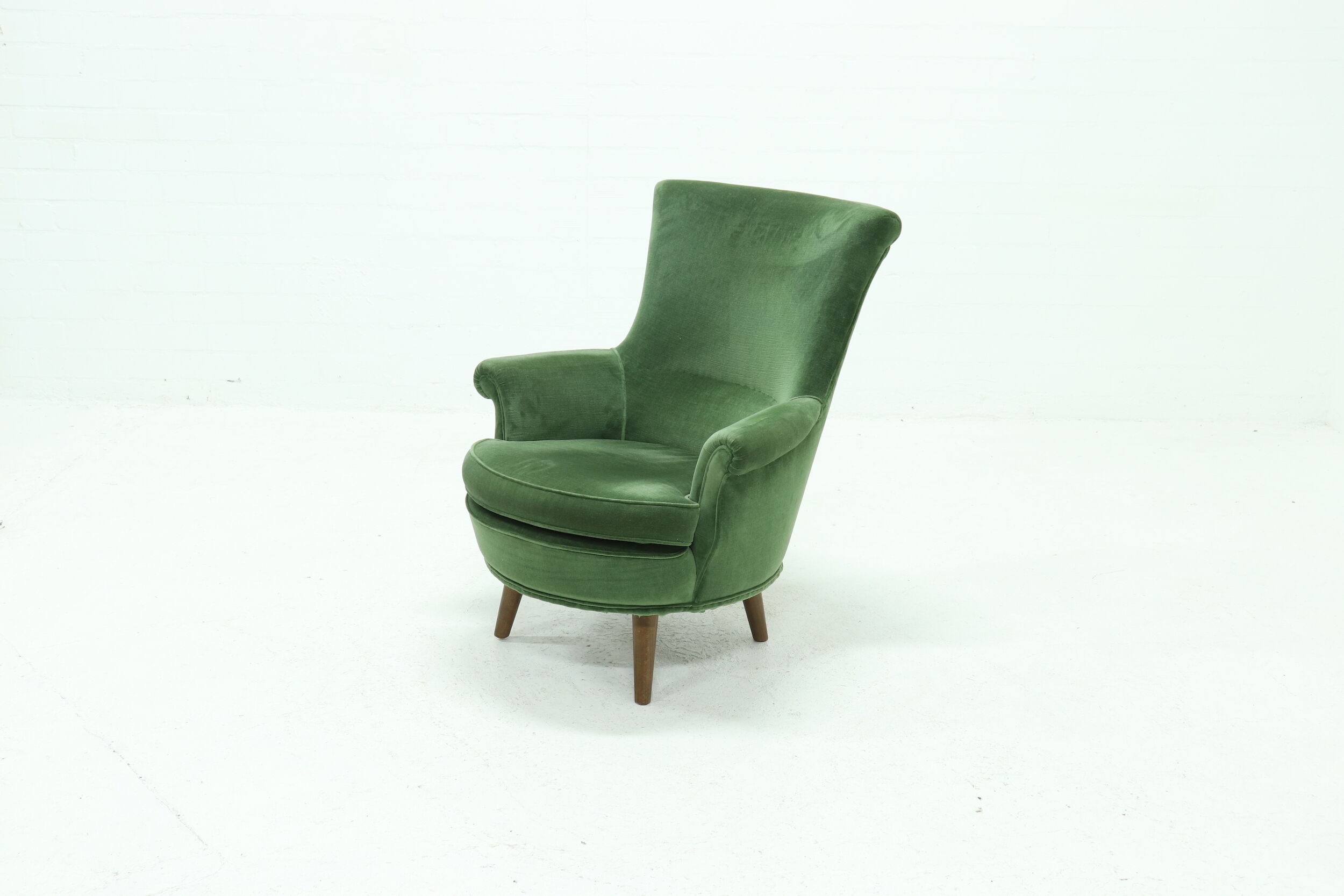 Vintage Green Velour Armchair 1950s