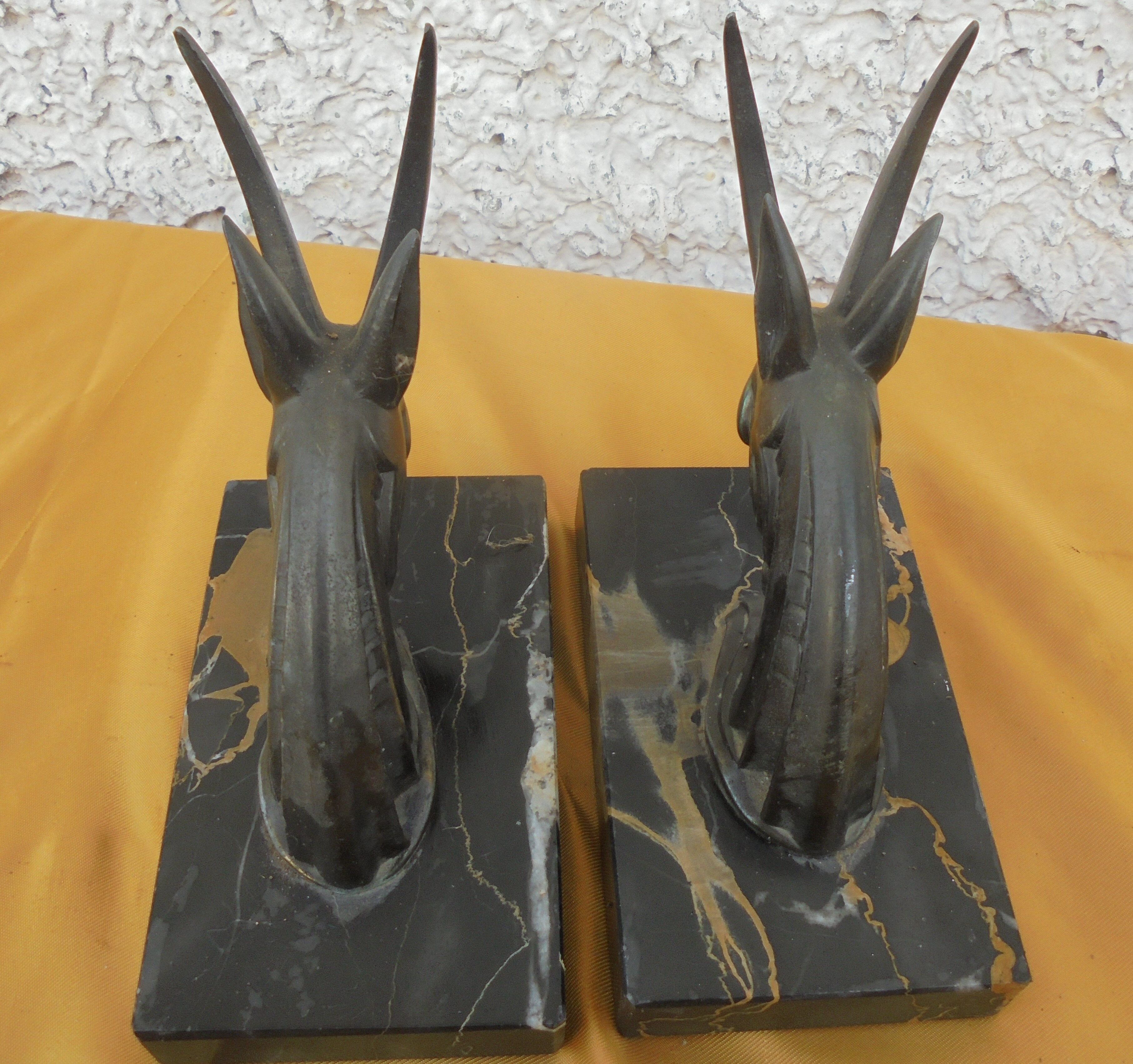Pair of art deco bookends antelope heads