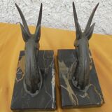Pair of art deco bookends antelope heads