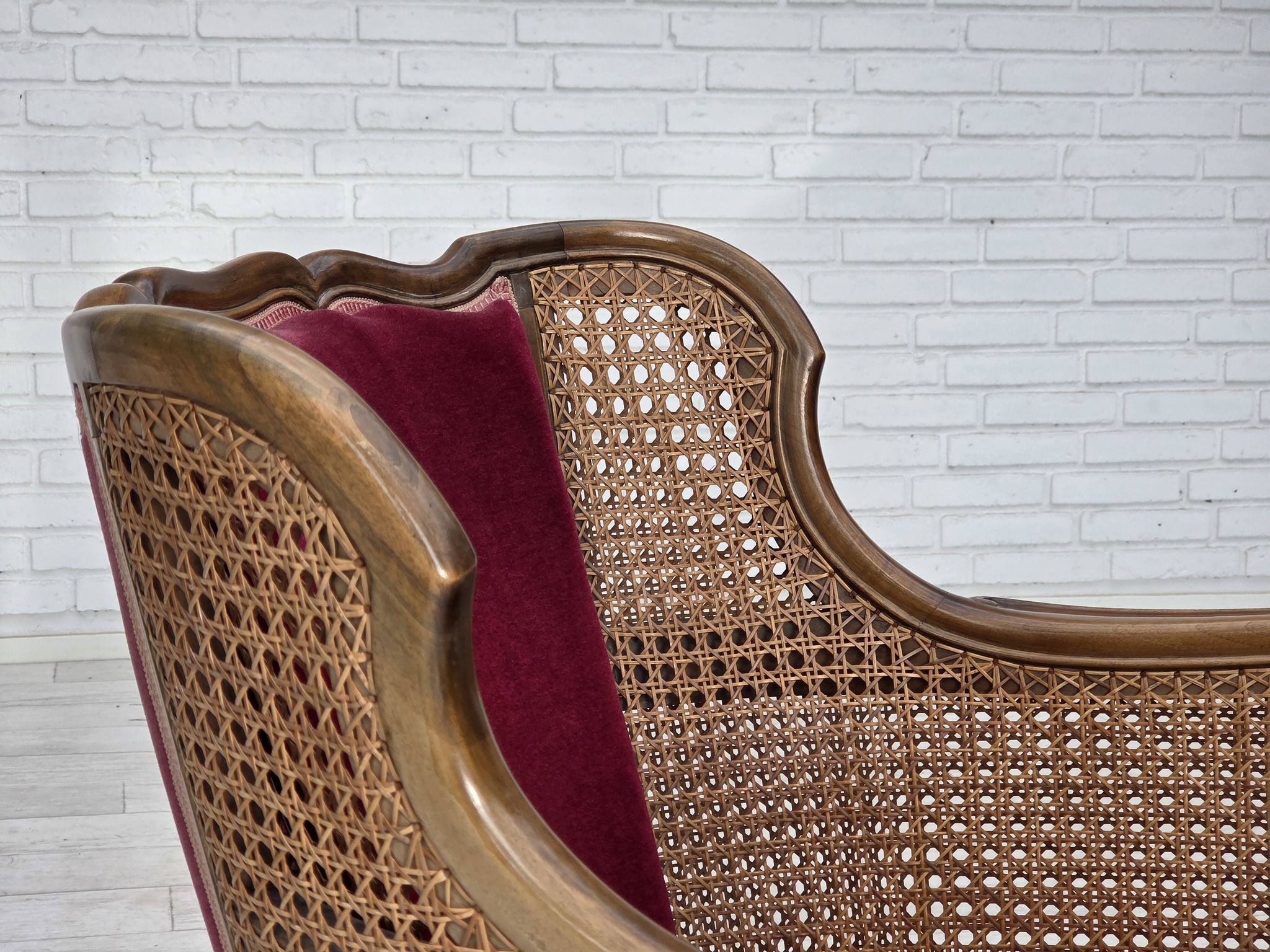 1950s, Danish armchair, furniture velour, ash wood,, mesh.