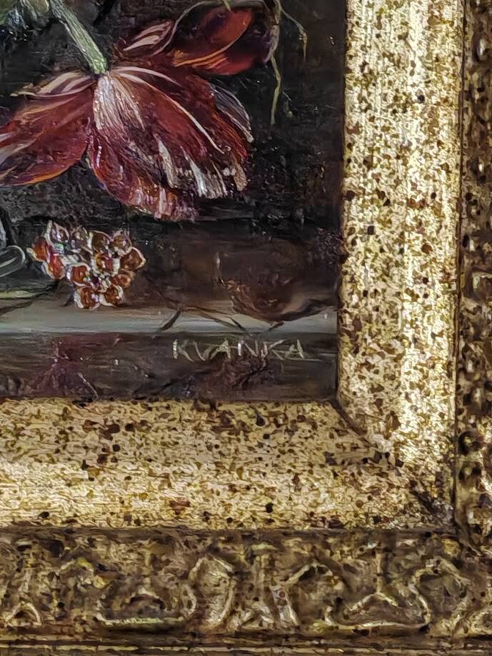 Oil painting signed Kvanka Maria "Bouquet with apple branch"