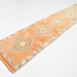 Tapis Kilim Vintage Orange et Beige, Motifs Géométriques Anatoliens