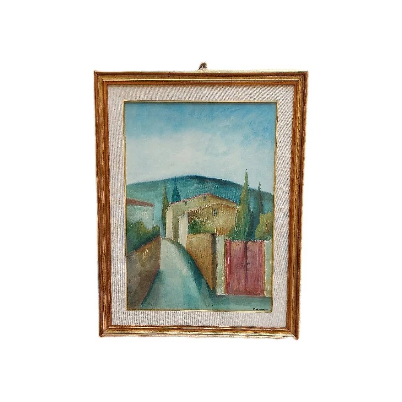 Paysage toscan, huile sur toile, fin du XXe siècle