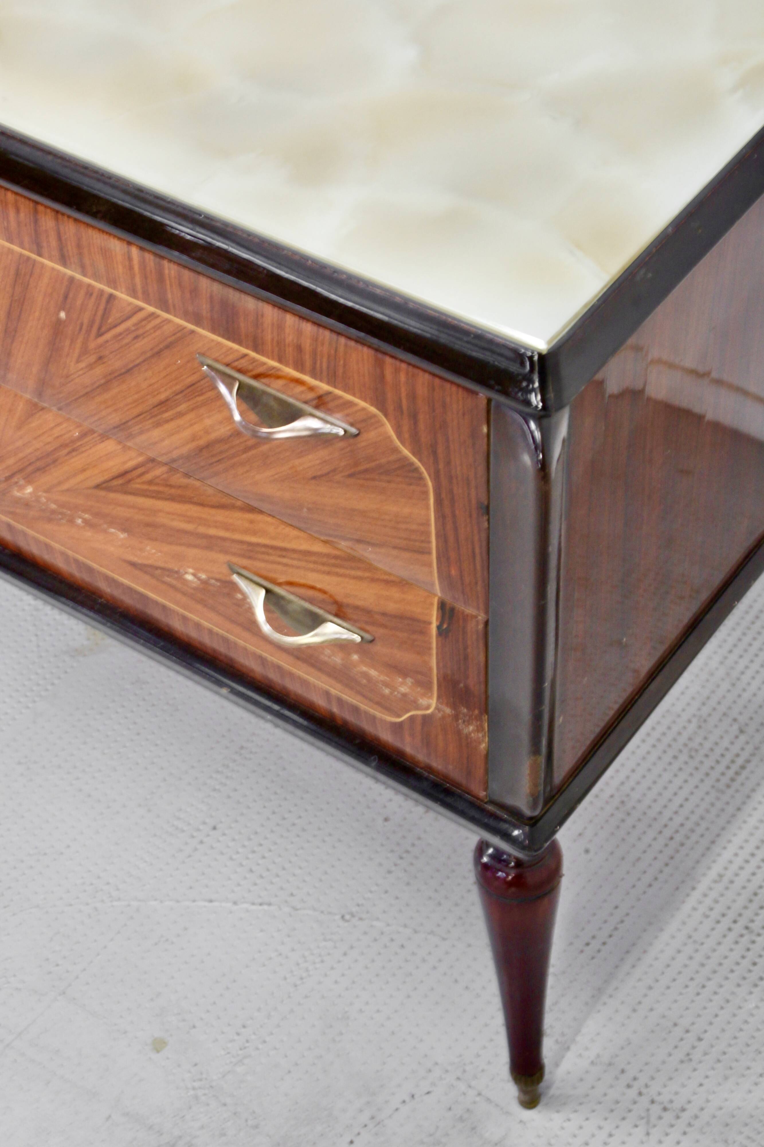 Midcentury Italian Sideboard / Dresser In Walnut And Brass. Vintage Modern