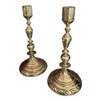 Pair of candlesticks or torches - gilded bronze.