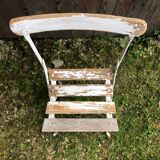 Vintage White Metal & Wood Folding Garden Chair
