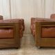Pair of Cognac Leather Club Armchairs & Wood - Italian Design - 1970s