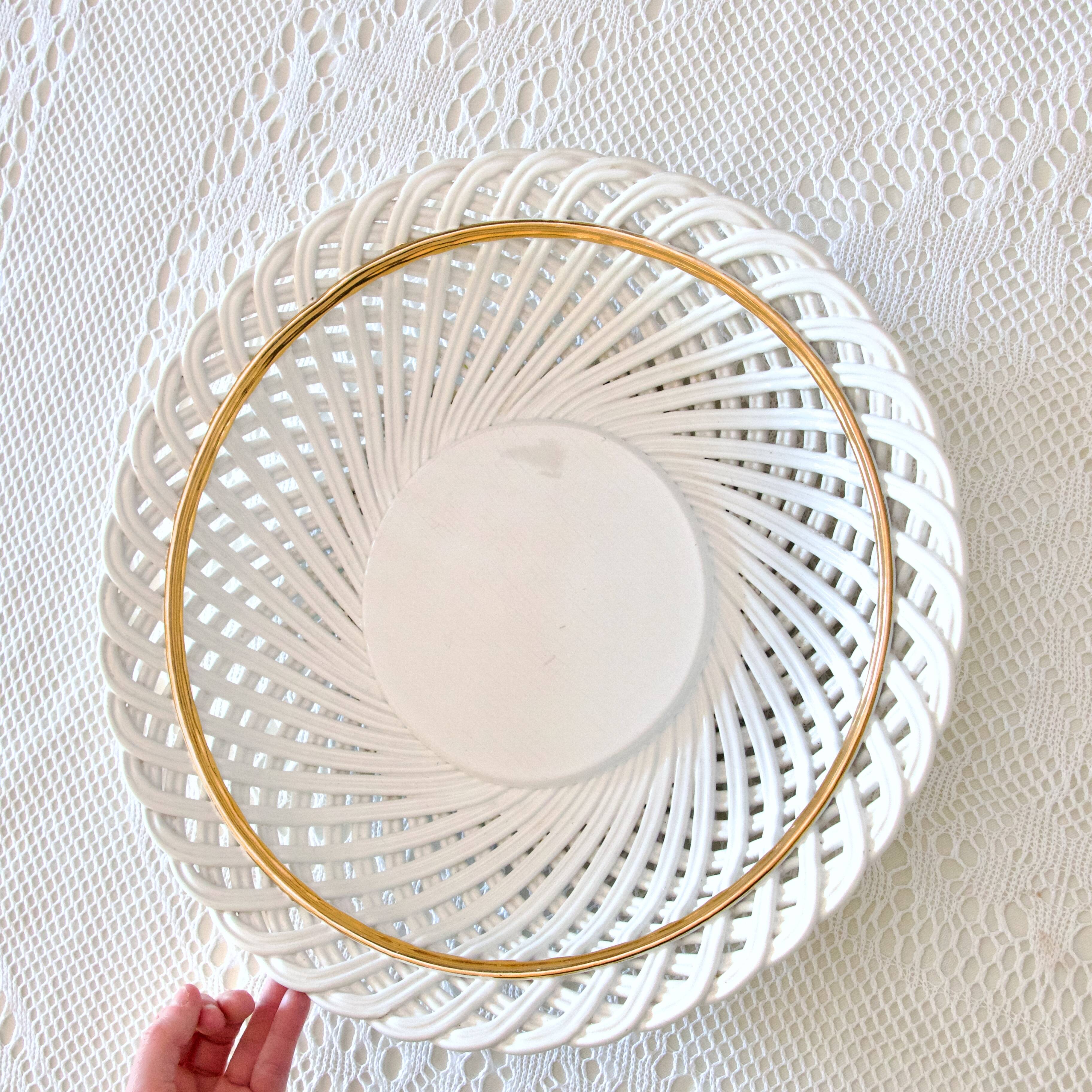 Huge antique Bassano bowl in openwork braided majolica