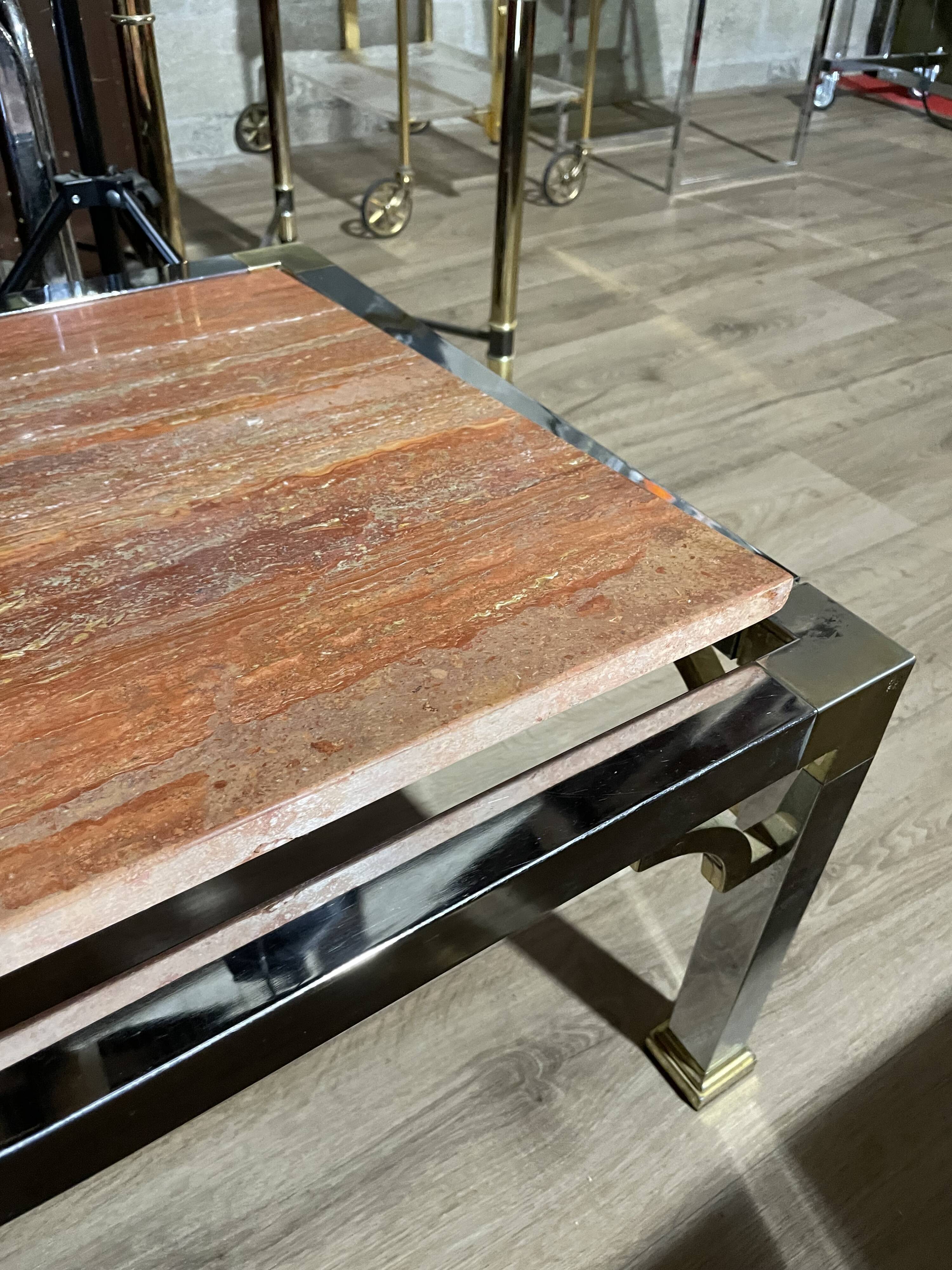 Vintage coffee table chrome steel and brass marble top Italy circa 1970