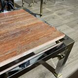 Vintage coffee table chrome steel and brass marble top Italy circa 1970