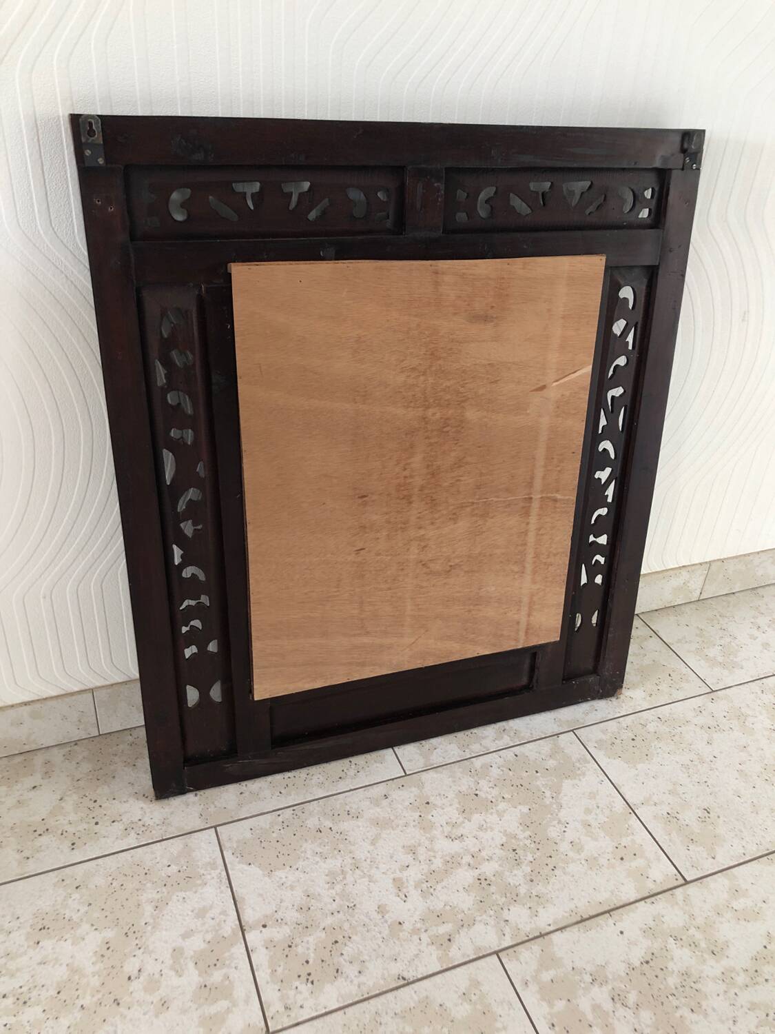 Vintage Indonesian teak shuttered mirror