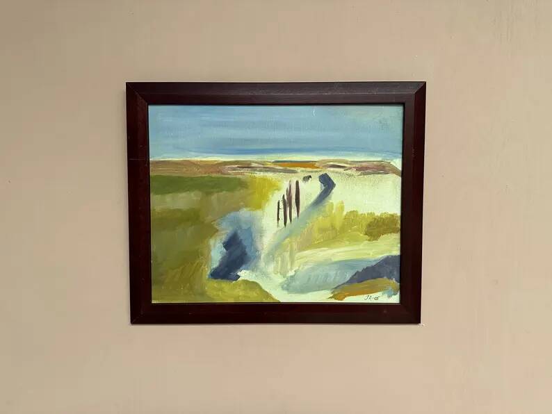 Original Swedish Oil on Panel – “Landscape” by JA 05 – Vintage & Framed – 58 × 48 cm (22.8" x 18.8")