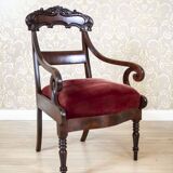 Set of Empire Mahogany Armchairs in Red Upholstery, 19th Century