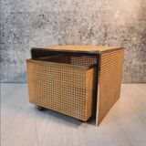 Vintage storage unit with wheels in lucite, vienna straw and brass dior