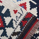 Shirvan Kilim Runner 1940s, Tribal Wool Striped Geometric Rug 340x160cm