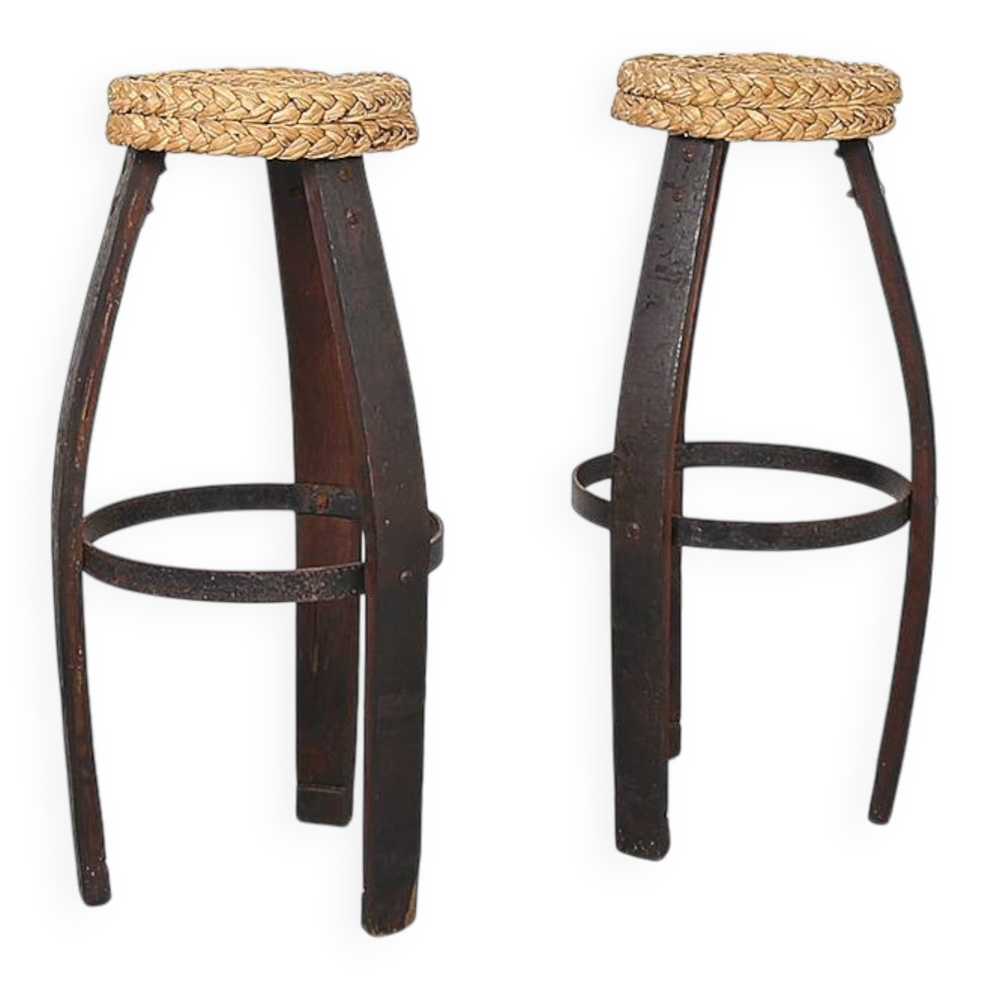 Original set of 2 bar stools by Frida Minet and Adrien Audoux, 1950s, France