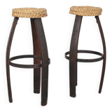 Original set of 2 bar stools by Frida Minet and Adrien Audoux, 1950s, France