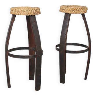 Original set of 2 bar stools by Frida Minet and Adrien Audoux, 1950s, France
