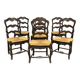 Set of 7 Louis XV style beech chairs with straw seats.