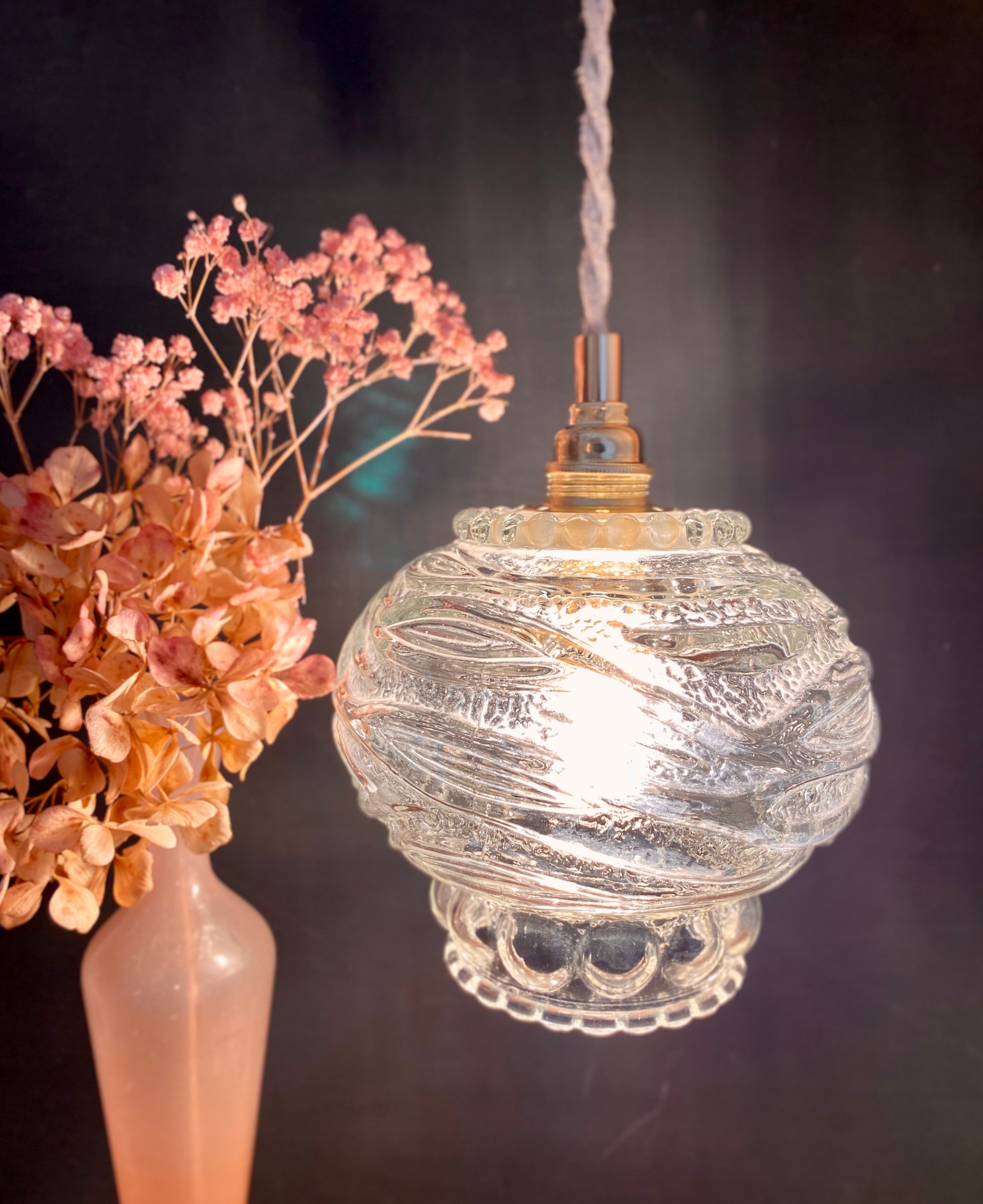 Vintage molded glass globe pendant light