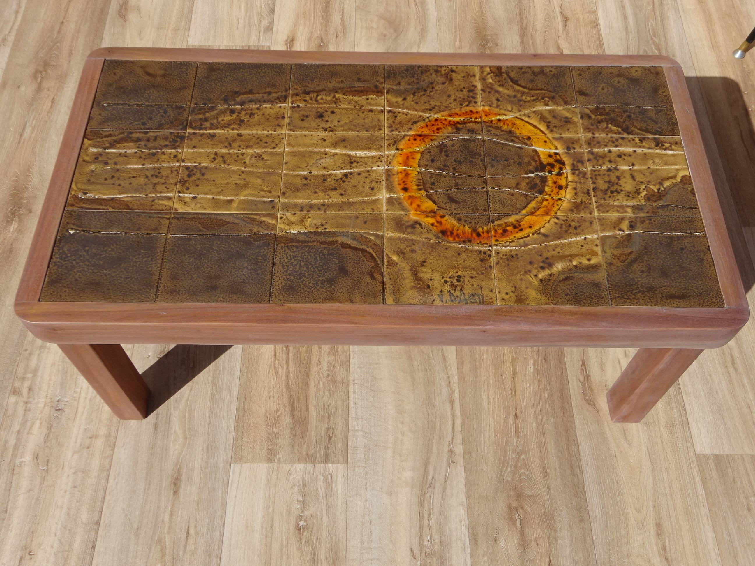 Vintage coffee table, Vallauris ceramics, signed J.d'Asti