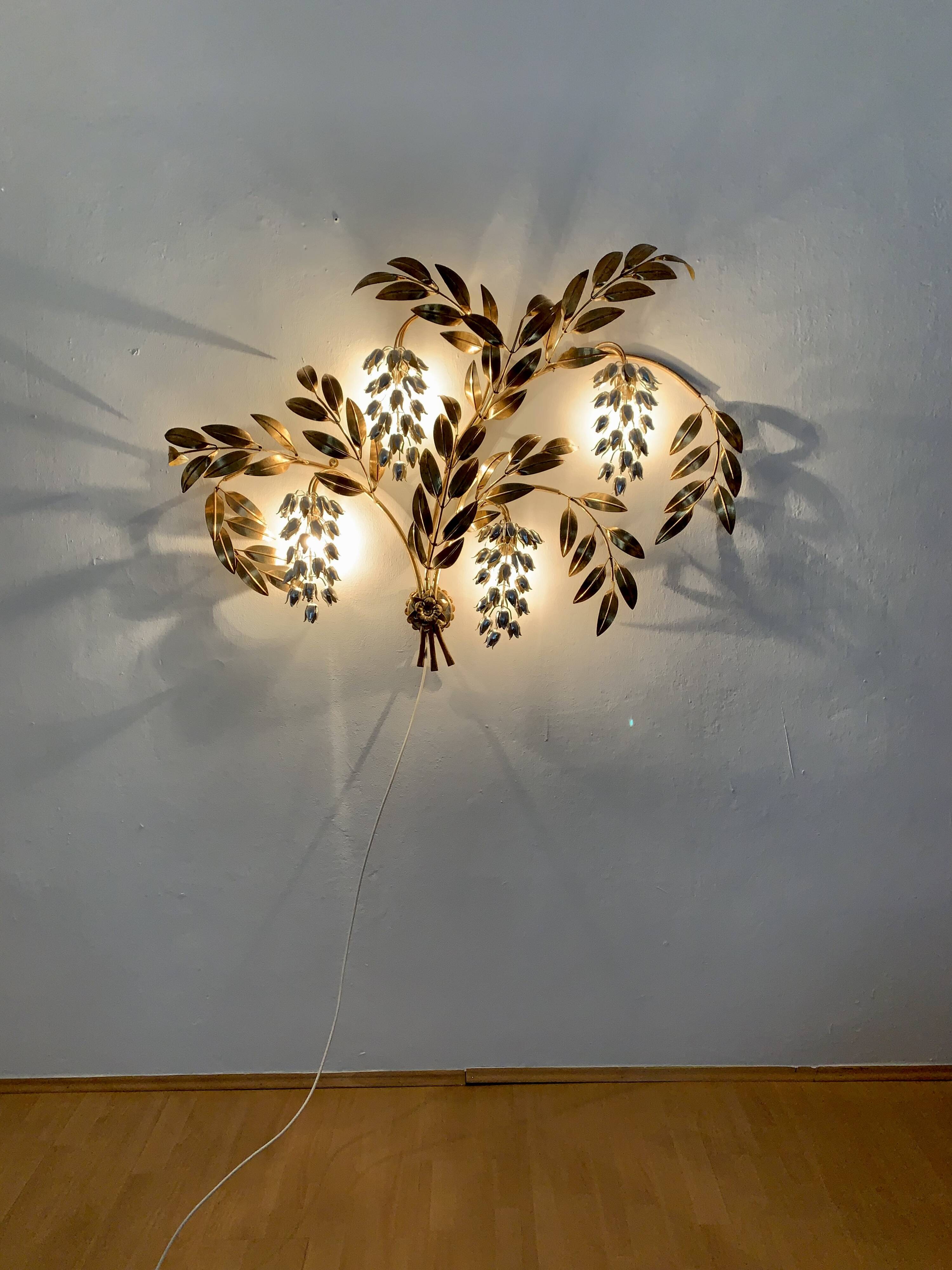 Large Hollywood Regency Palm Leaf Wall Lamp by Hans Kögl