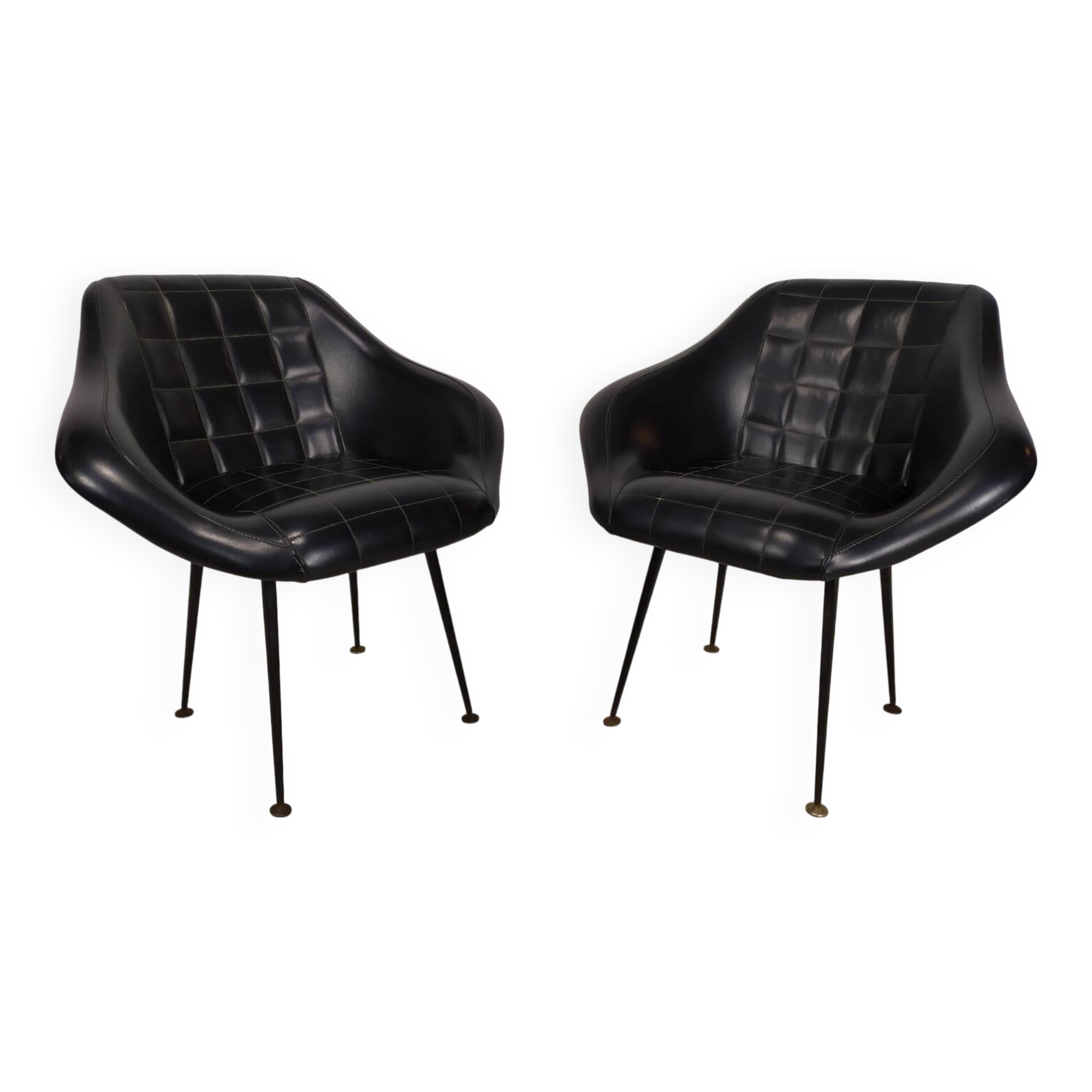 Vintage black skai armchairs