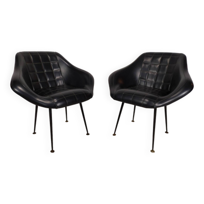 Fauteuils skaï noir vintage