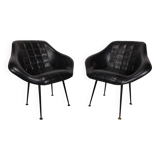 Vintage black skai armchairs