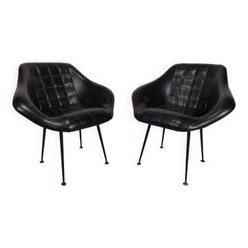 Fauteuils skaï noir vintage