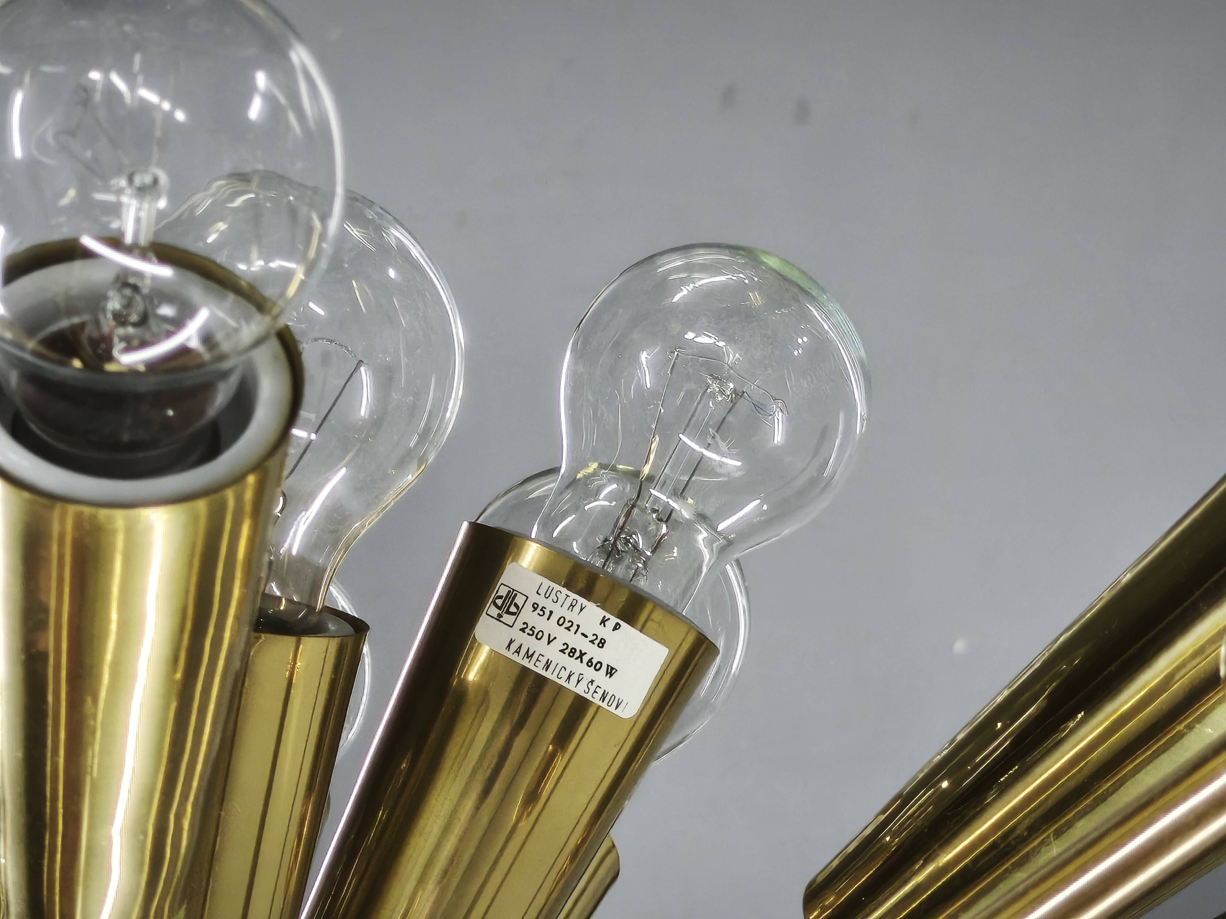 Kamenický Šenov 28-Light Brass Sputnik Chandelier, Czechoslovakia, 1970s