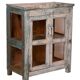 Ancien garde manger en teck birman patine blanche-bleue d'origine
