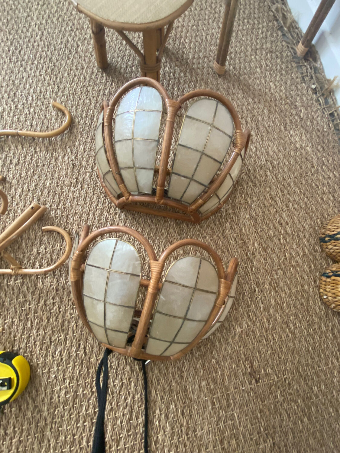 Brass mother-of-pearl rattan sconces