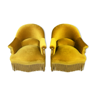 Pair of armchairs "toad" napoleon III era in Genoa velvet