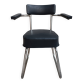 Fauteuil de bureau vintage métal chrome et simili cuir