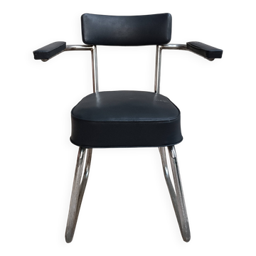 Fauteuil de bureau vintage métal chrome et simili cuir