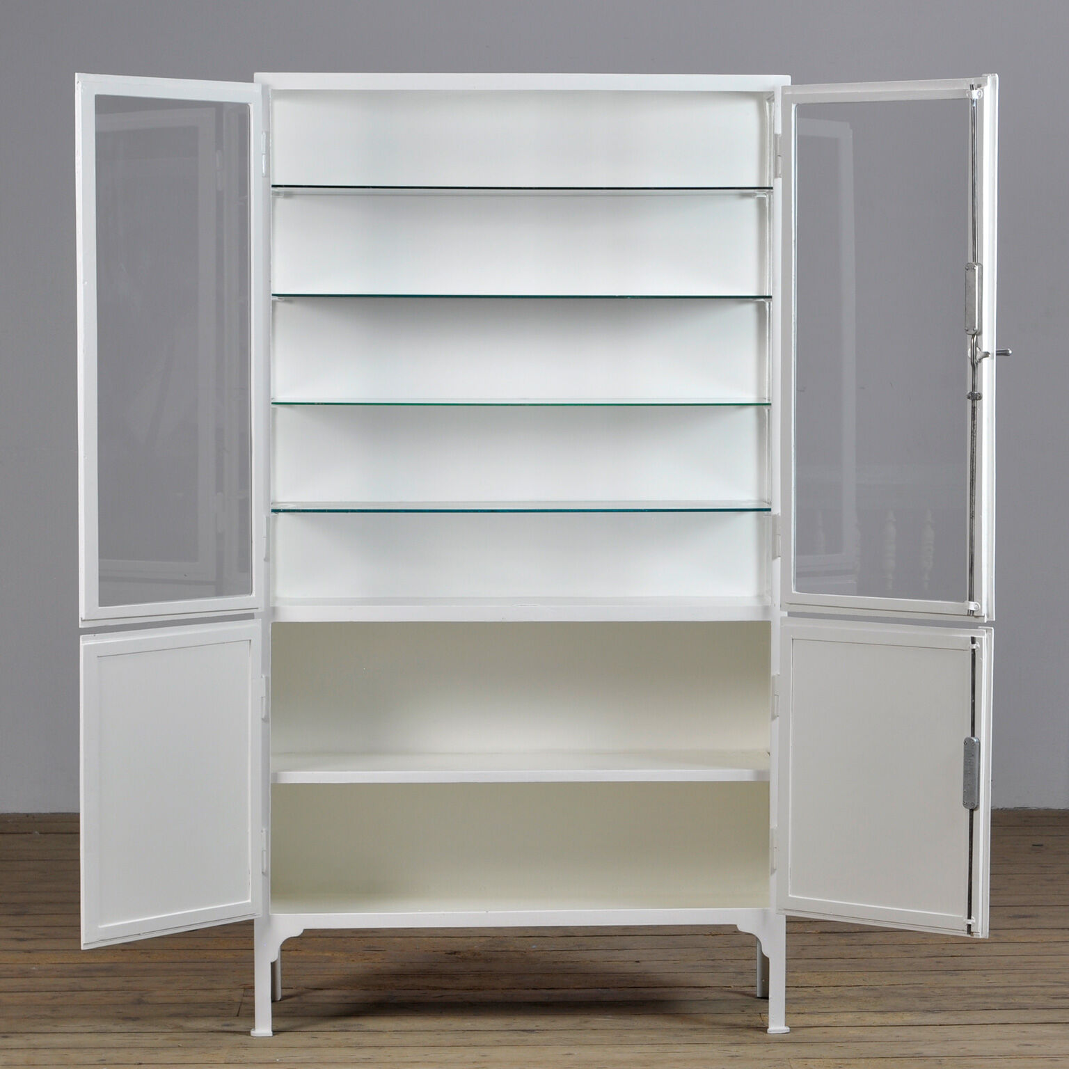 Medical Iron And Glass Cabinet, 1940s
