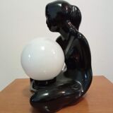 Lamp black ceramic and opaline globe circa 1970