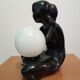 Lamp black ceramic and opaline globe circa 1970