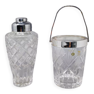 1960s cut crystal cocktail shaker with ice bucket made in Italy