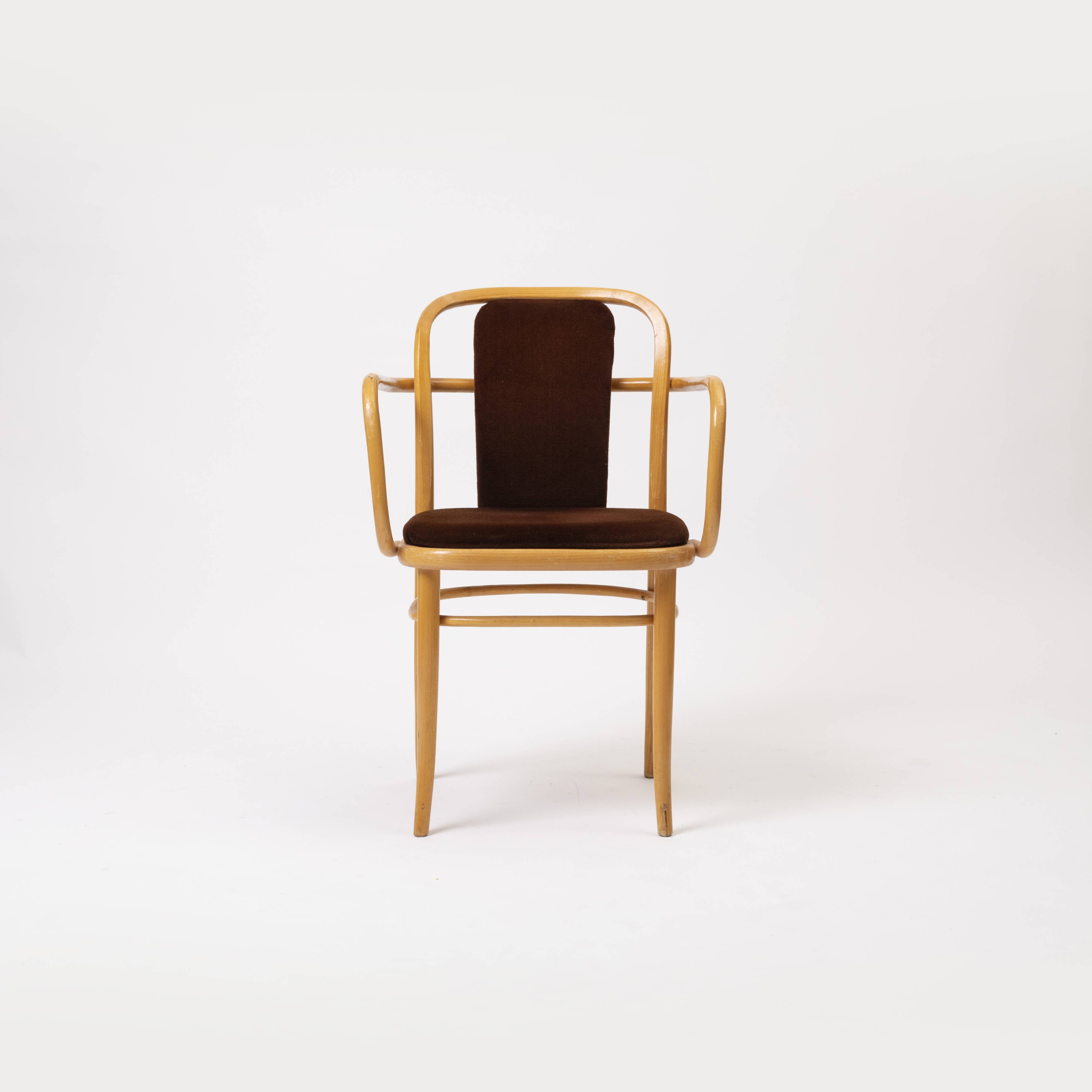 Set o 4 bentwood chairs in brown velvet by TON