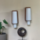Vintage Scandinavian teak and opaline wall lights