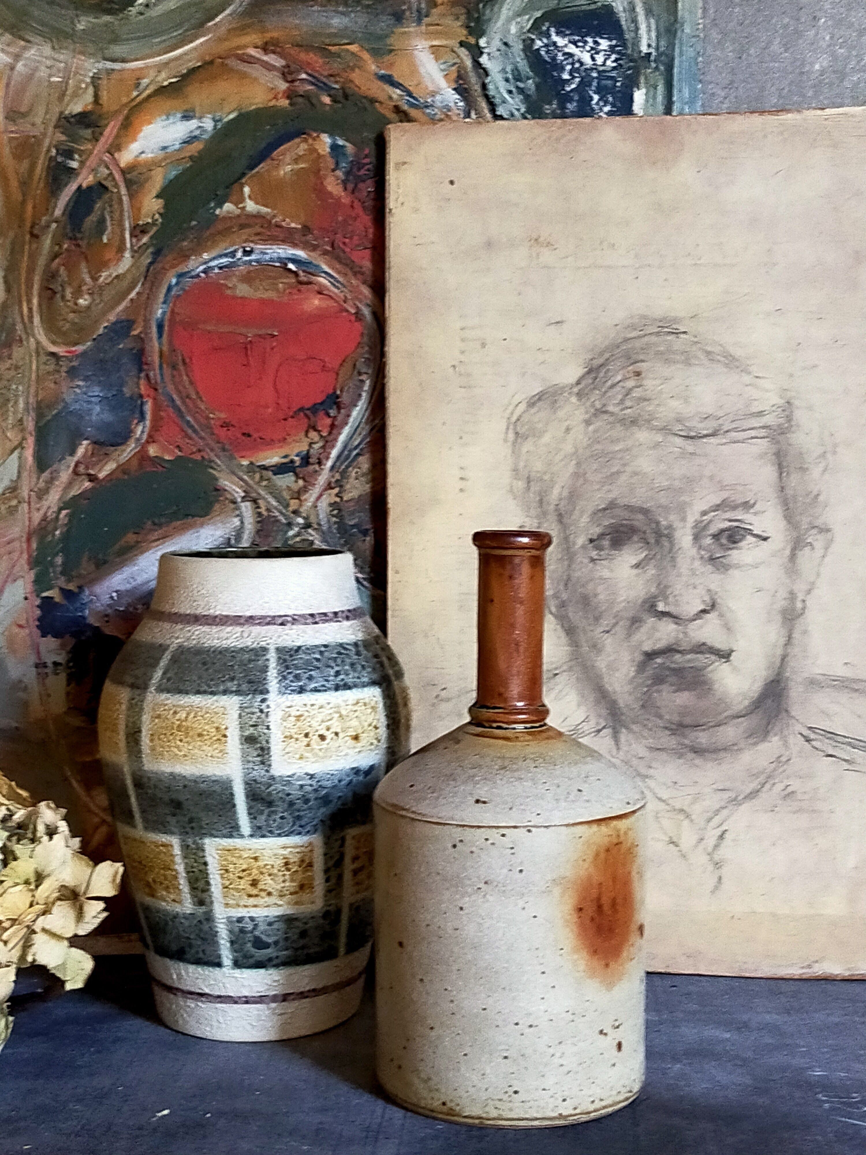 West-Germany vintage ceramic vase washes with graphic pattern