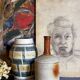 West-Germany vintage ceramic vase washes with graphic pattern