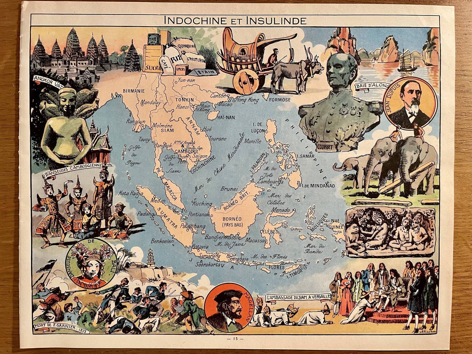 Old map poster of Indochina and Insulinde - JP Pinchon - 1940