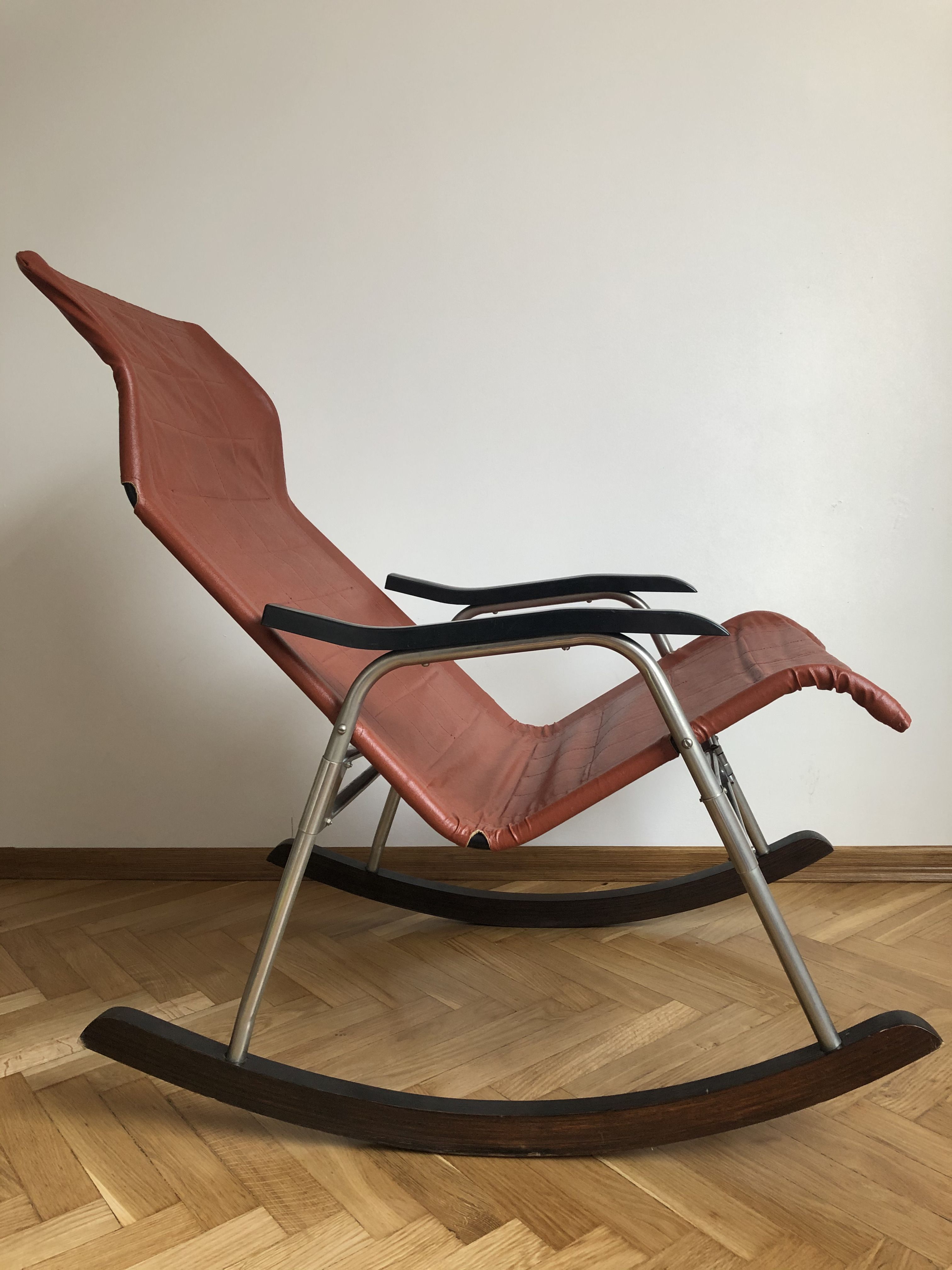 Japanese leather rocking chair by Takeshi Nii, 1950s