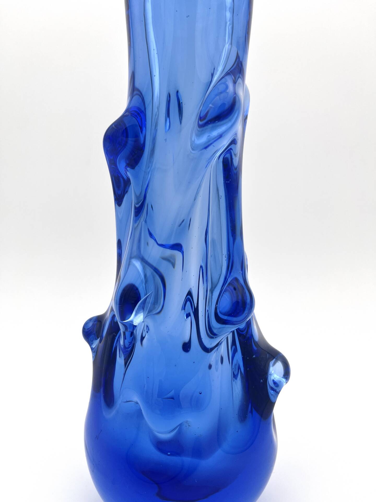 Vase Jan Beránek Chribska Art Glass Blue 27cm 1.68kg Mid-Century