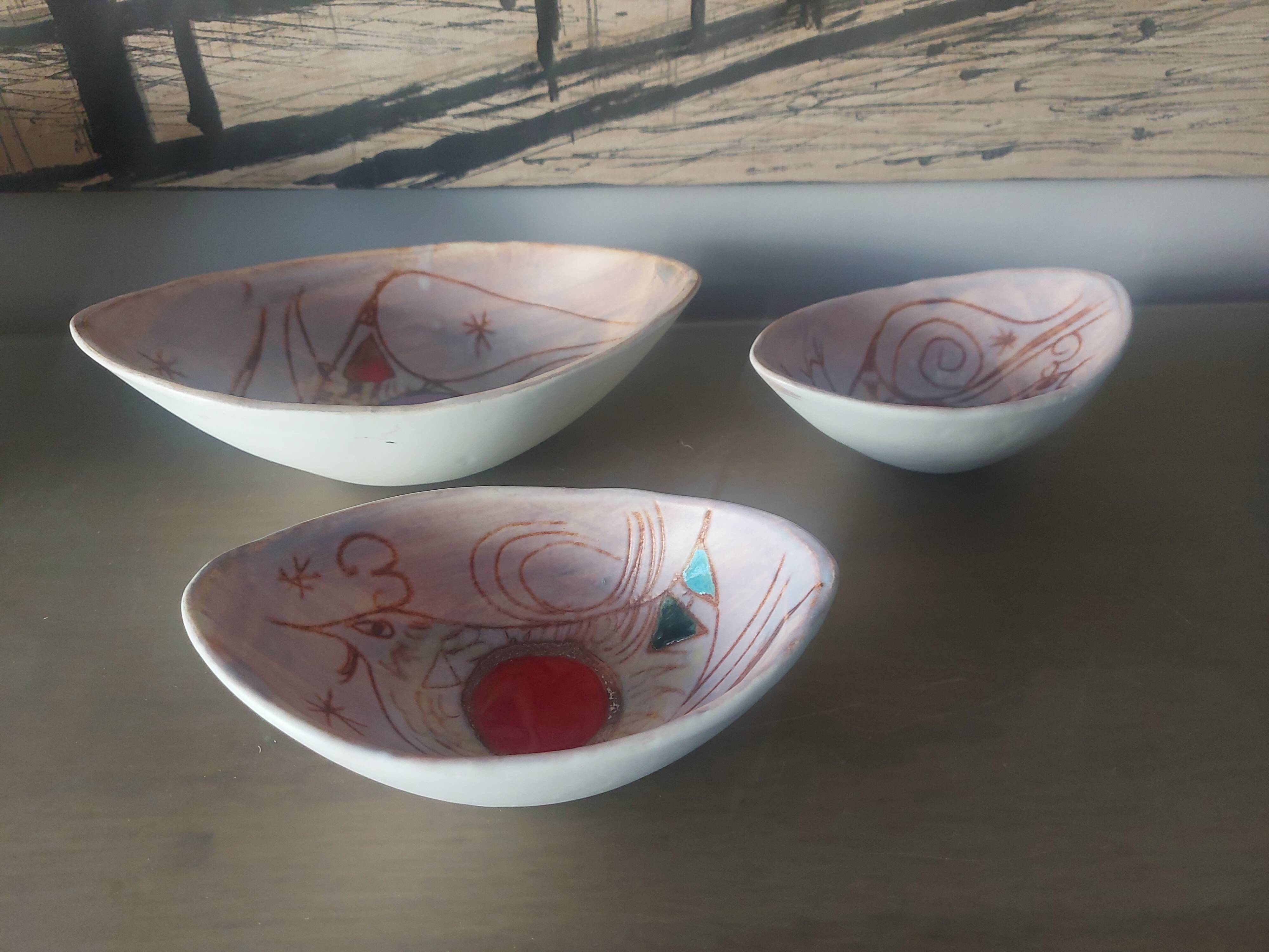 3 dishes, ceramic ramekins the Parisian bird décor