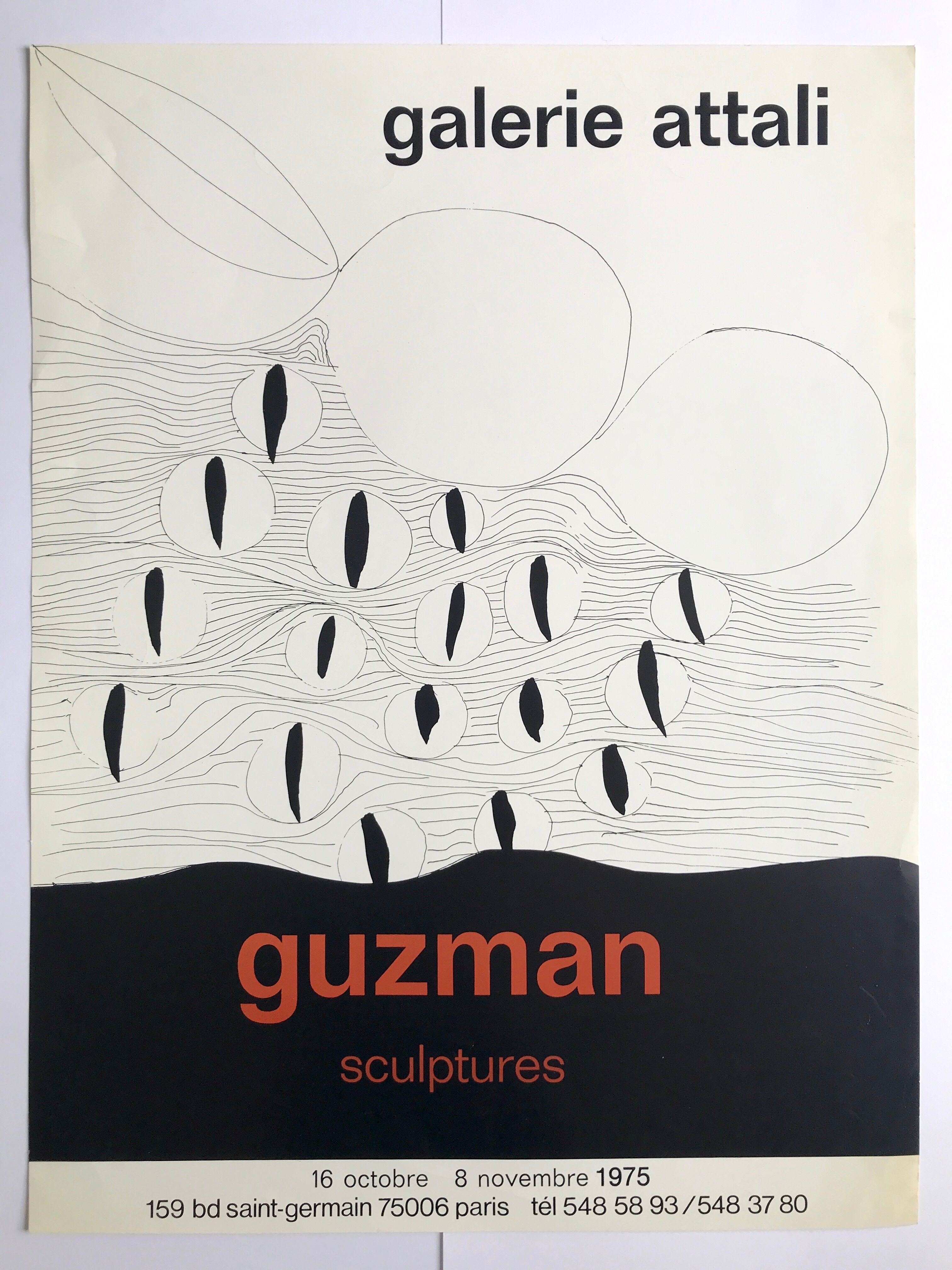 Original silkscreen poster by alberto guzman, galerie attali, 1975
